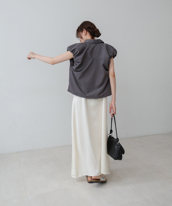 ブロード裾リボンバルーンスリーブシャツ