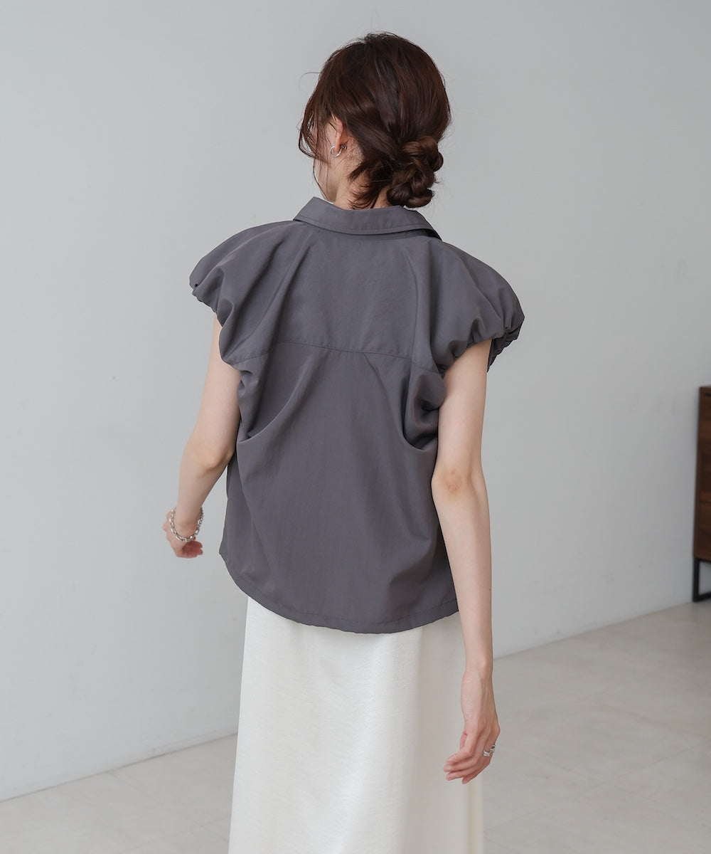 ブロード裾リボンバルーンスリーブシャツ