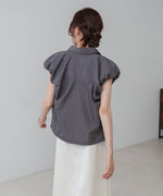 ブロード裾リボンバルーンスリーブシャツ