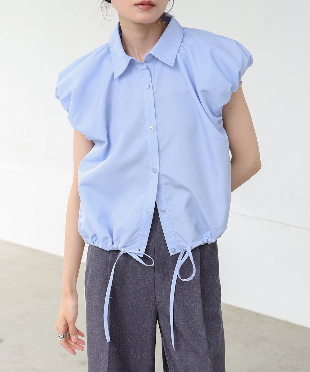 ブロード裾リボンバルーンスリーブシャツ