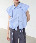 ブロード裾リボンバルーンスリーブシャツ