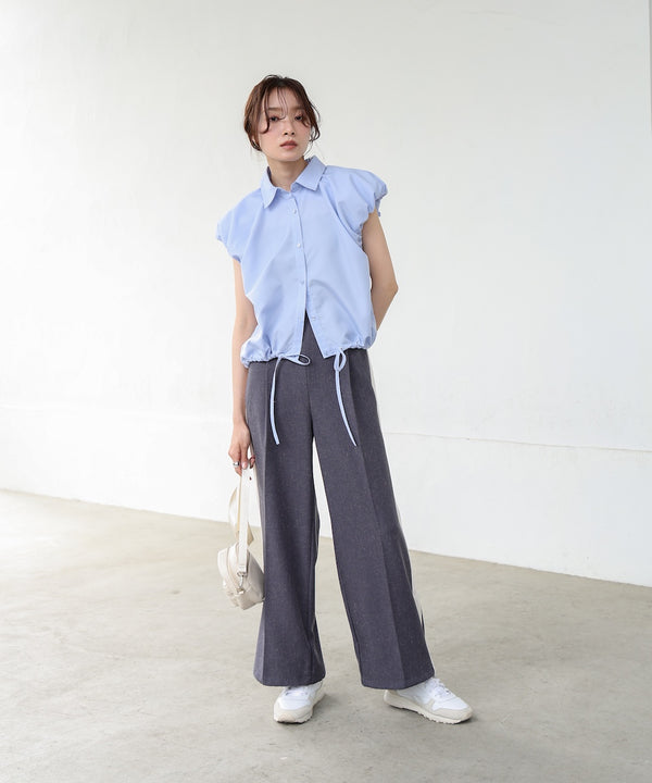 ブロード裾リボンバルーンスリーブシャツ