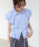 ブロード裾リボンバルーンスリーブシャツ