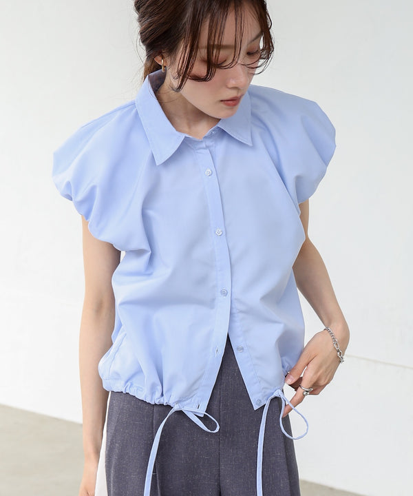 ブロード裾リボンバルーンスリーブシャツ