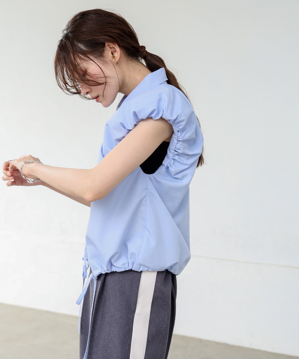 ブロード裾リボンバルーンスリーブシャツ