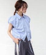 ブロード裾リボンバルーンスリーブシャツ