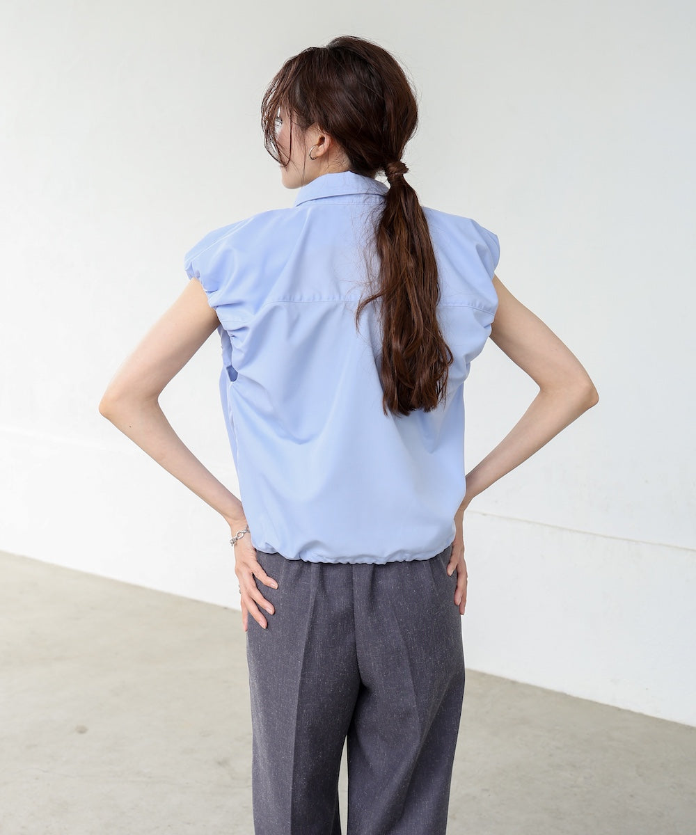 ブロード裾リボンバルーンスリーブシャツ