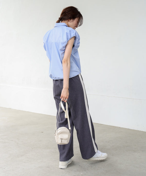 ブロード裾リボンバルーンスリーブシャツ