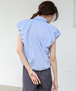 ブロード裾リボンバルーンスリーブシャツ