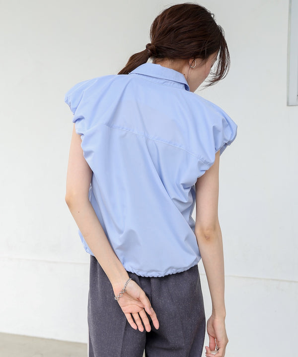 ブロード裾リボンバルーンスリーブシャツ