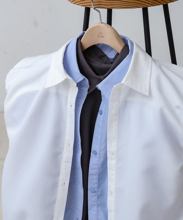 ブロード裾リボンバルーンスリーブシャツ