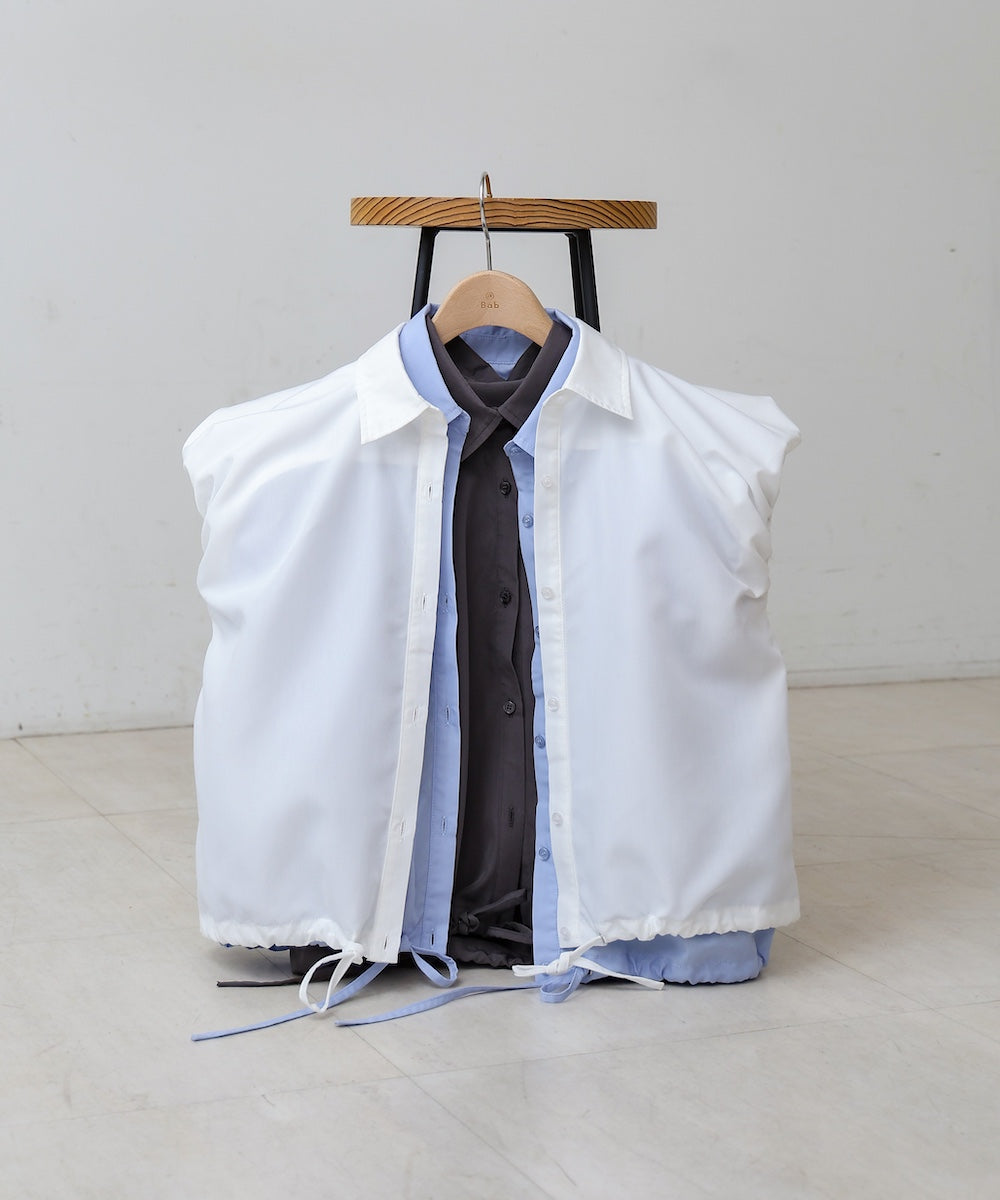 ブロード裾リボンバルーンスリーブシャツ