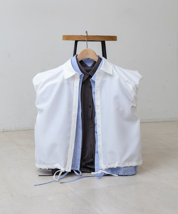 ブロード裾リボンバルーンスリーブシャツ