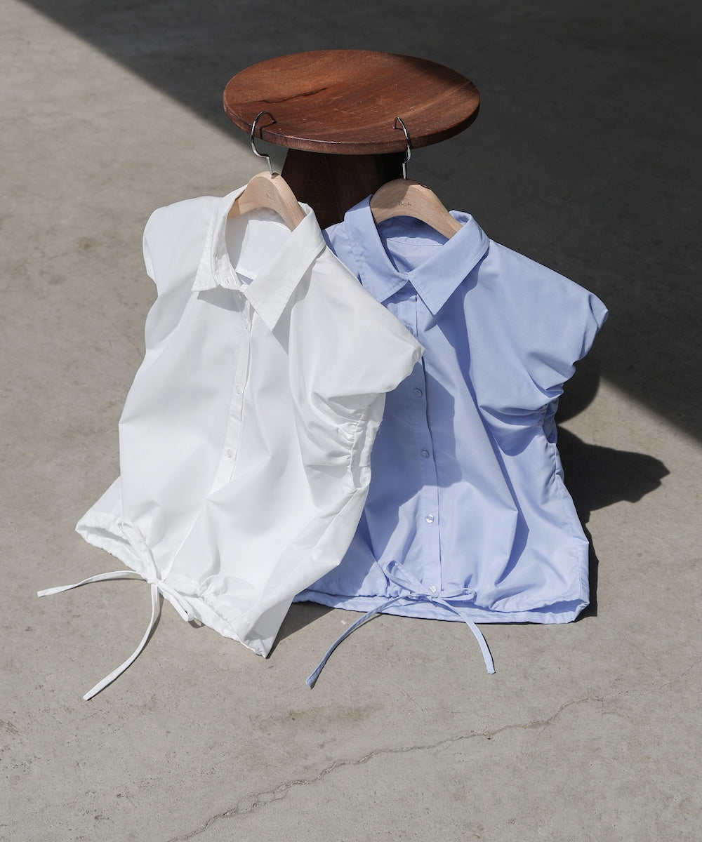 ブロード裾リボンバルーンスリーブシャツ