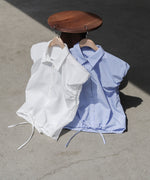 ブロード裾リボンバルーンスリーブシャツ