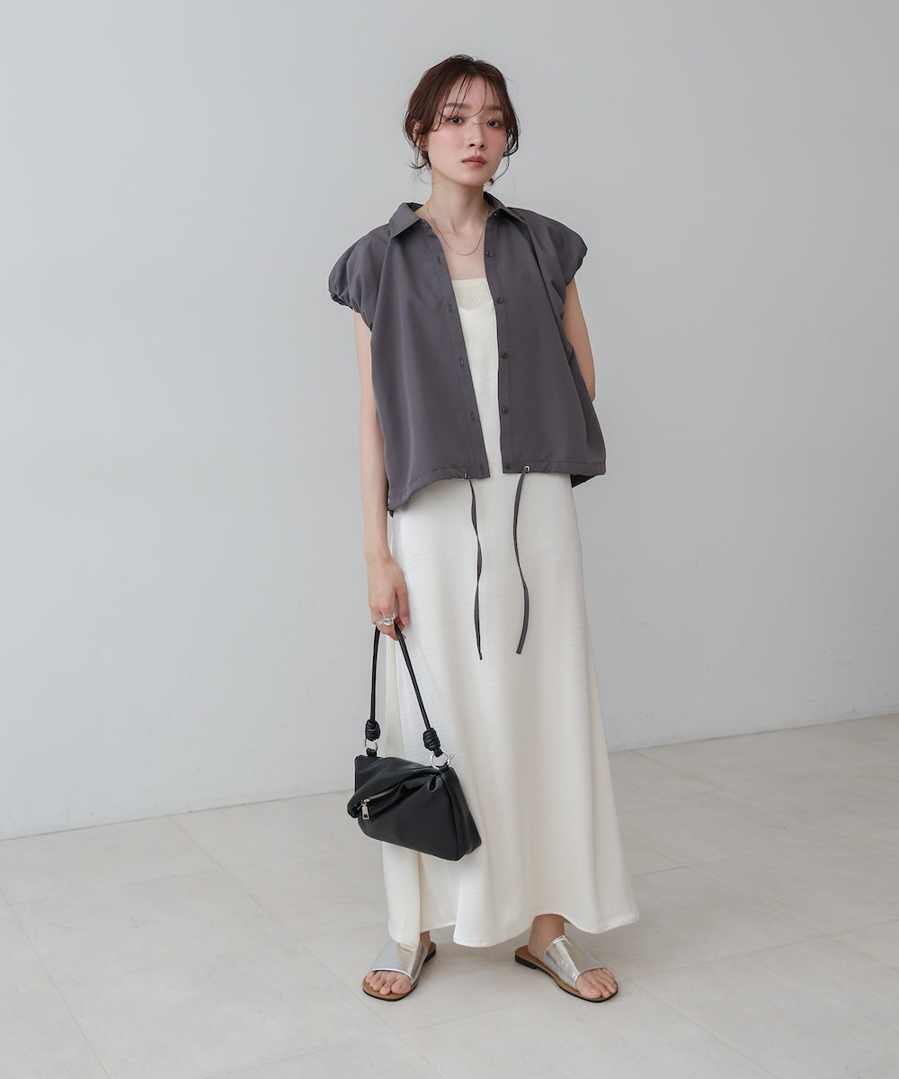 ブロード裾リボンバルーンスリーブシャツ