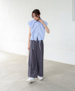 ブロード裾リボンバルーンスリーブシャツ