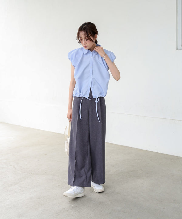 ブロード裾リボンバルーンスリーブシャツ