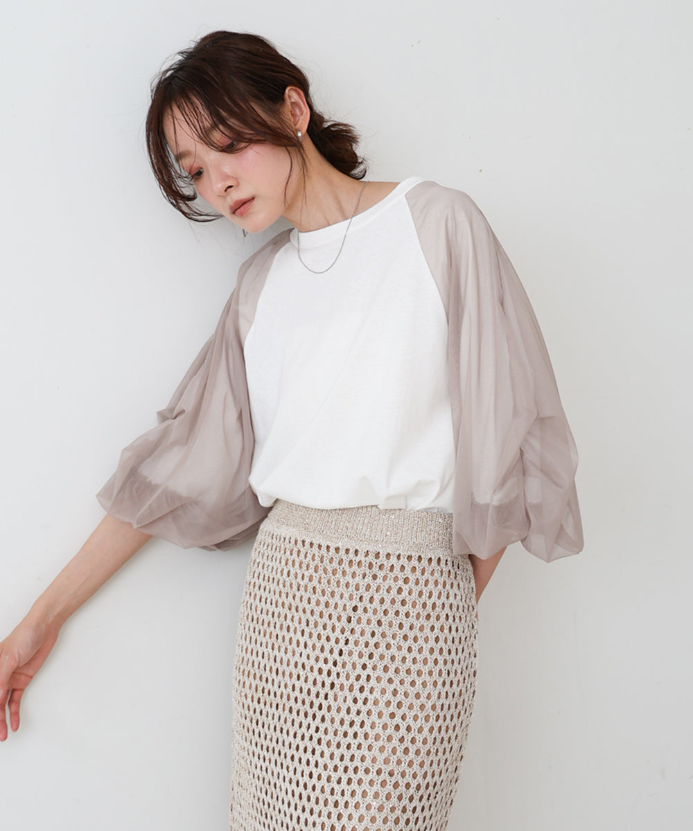 チュールバルーンスリーブシャツ