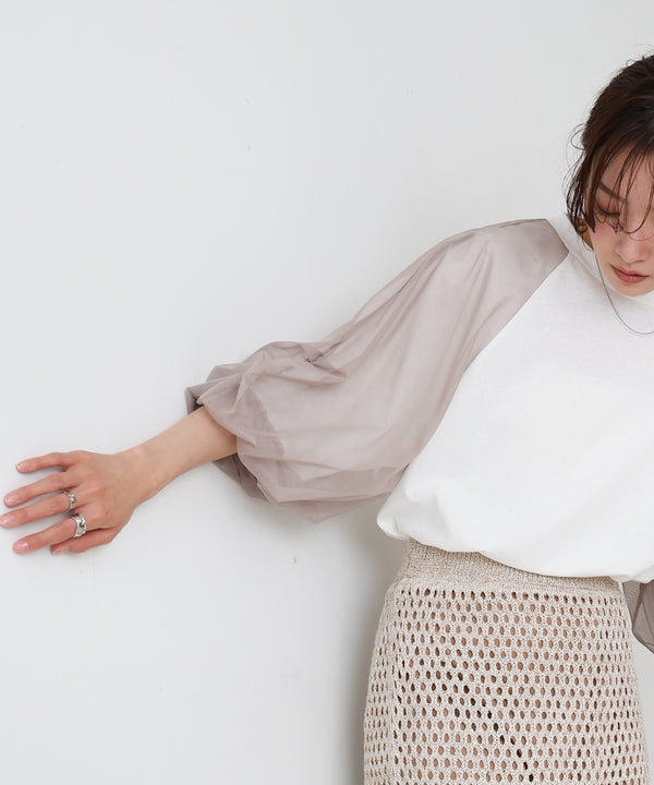 チュールバルーンスリーブシャツ