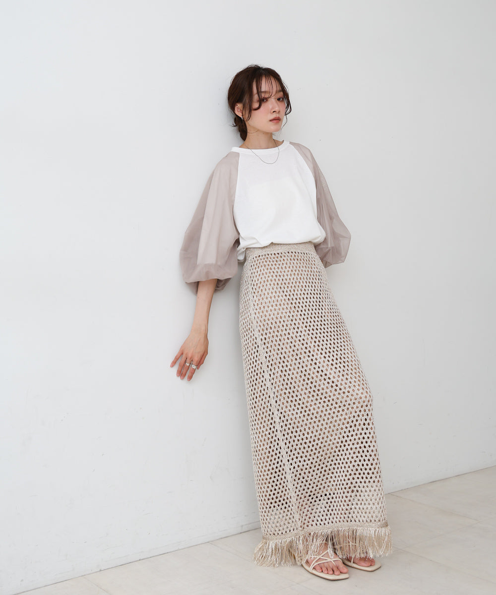 チュールバルーンスリーブシャツ