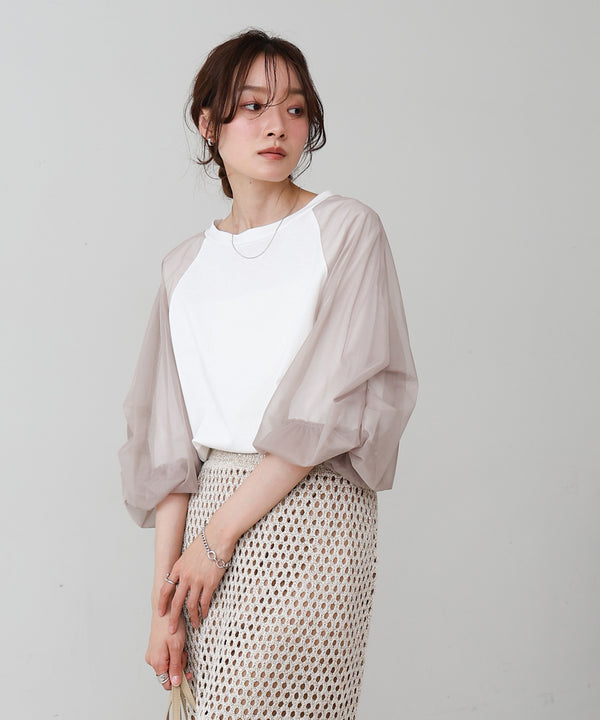 チュールバルーンスリーブシャツ