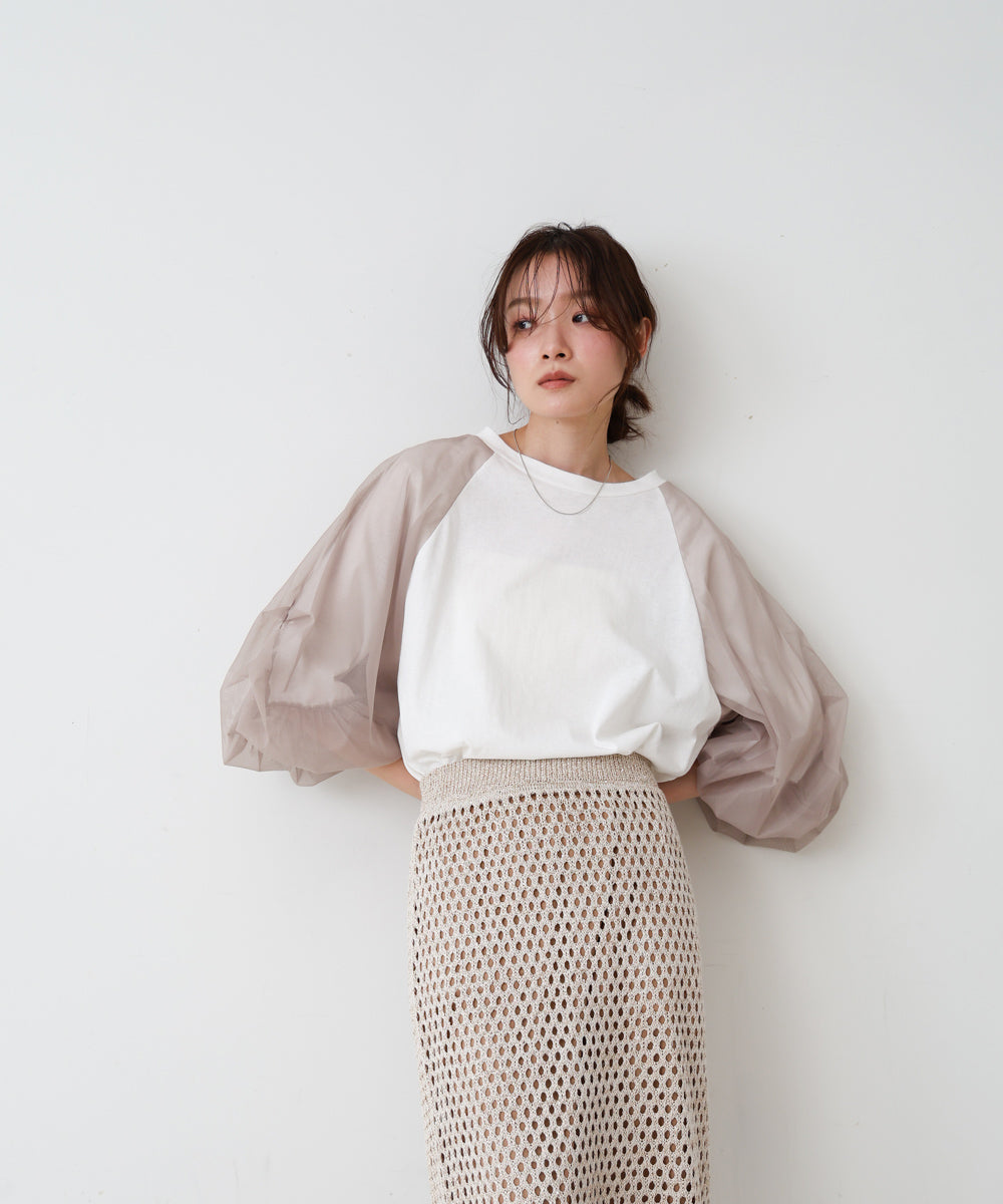 チュールバルーンスリーブシャツ