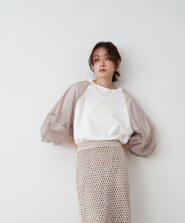 チュールバルーンスリーブシャツ