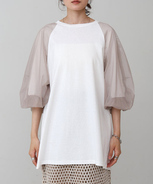 チュールバルーンスリーブシャツ