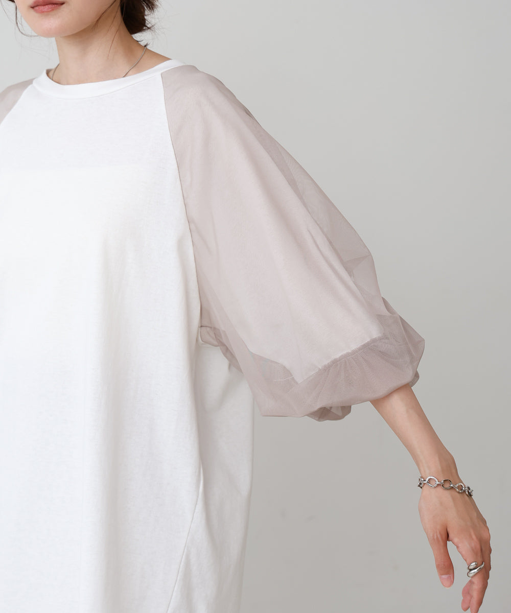 チュールバルーンスリーブシャツ