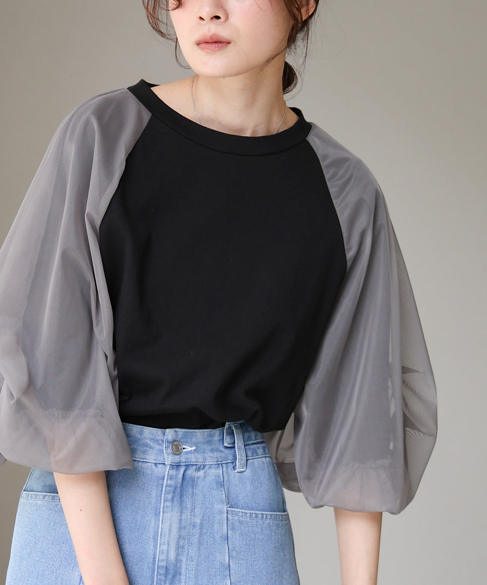 チュールバルーンスリーブシャツ