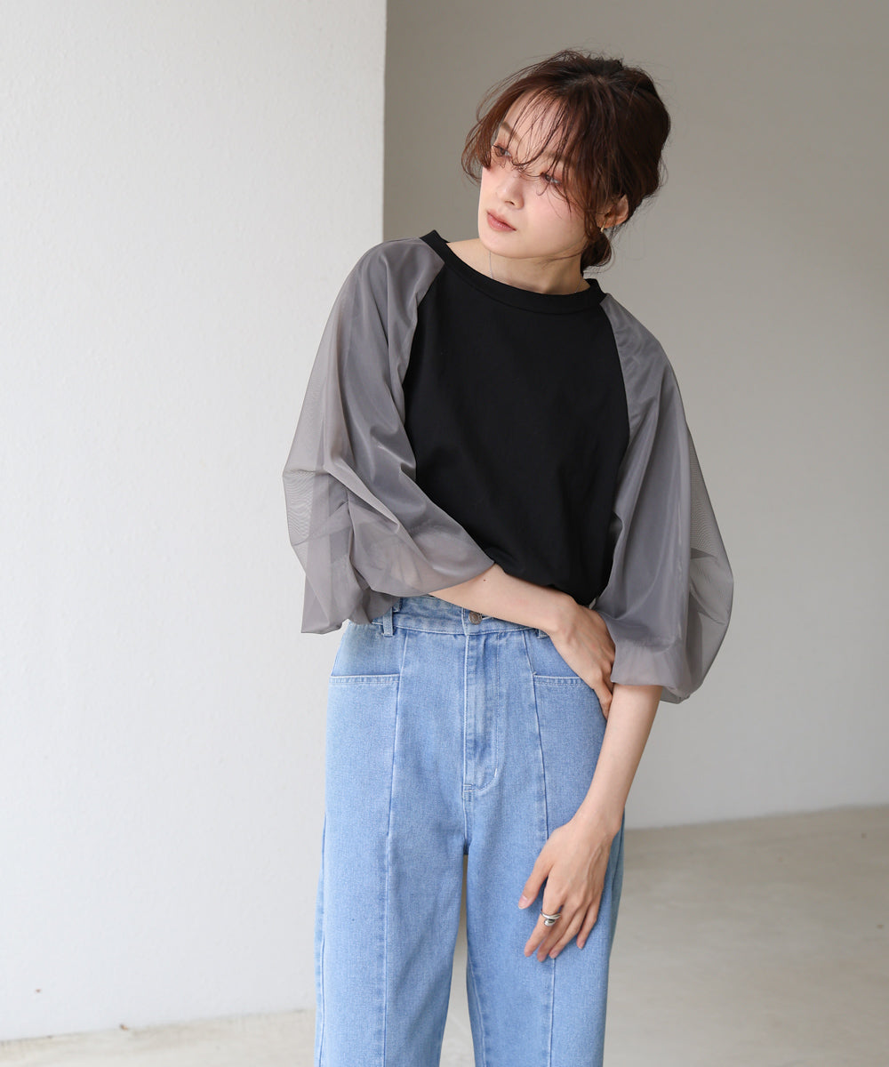 チュールバルーンスリーブシャツ