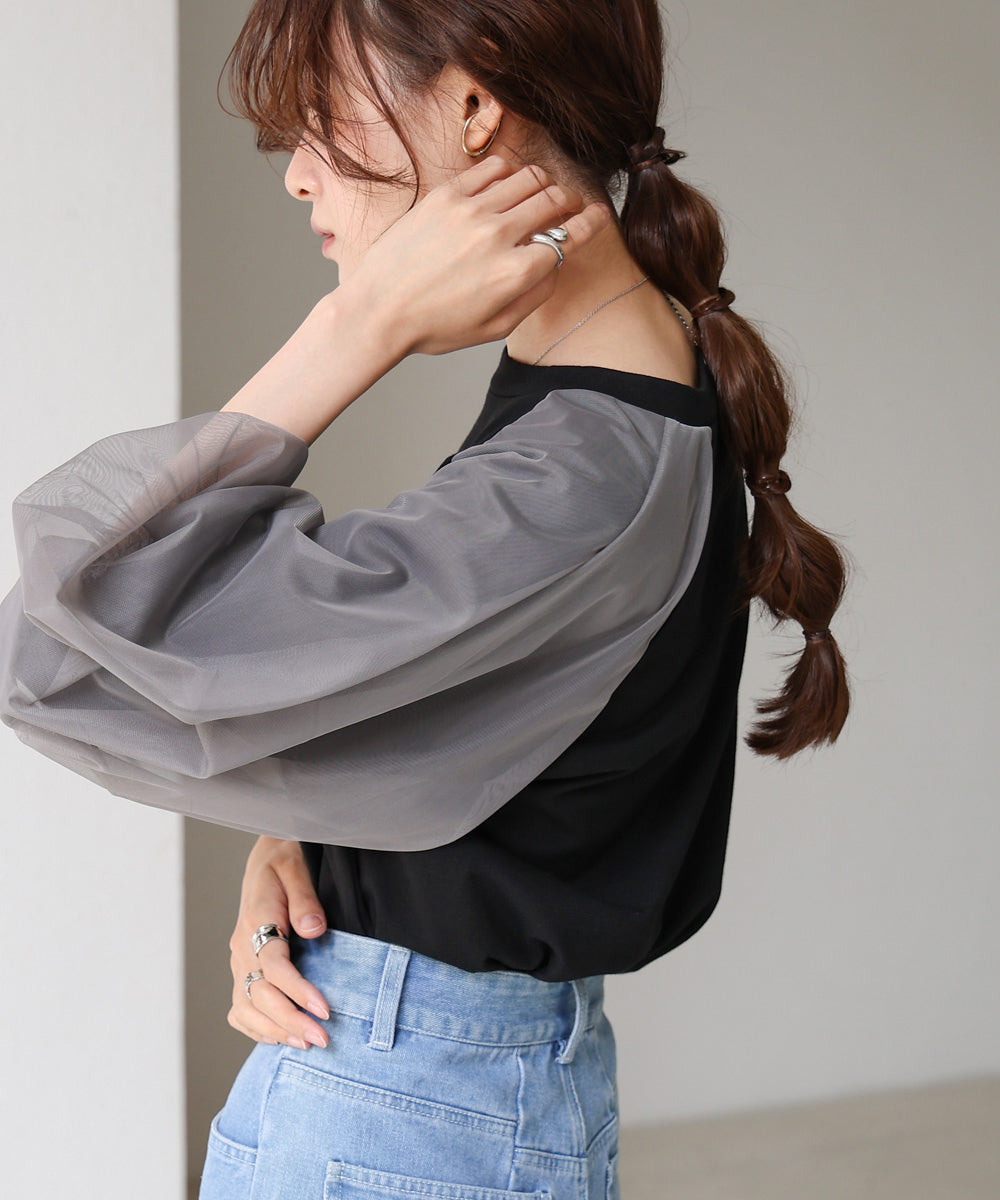 チュールバルーンスリーブシャツ