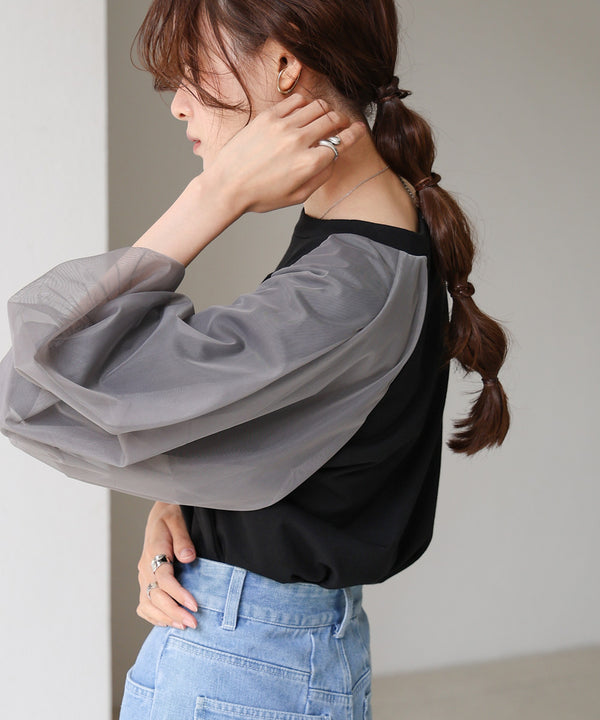 チュールバルーンスリーブシャツ