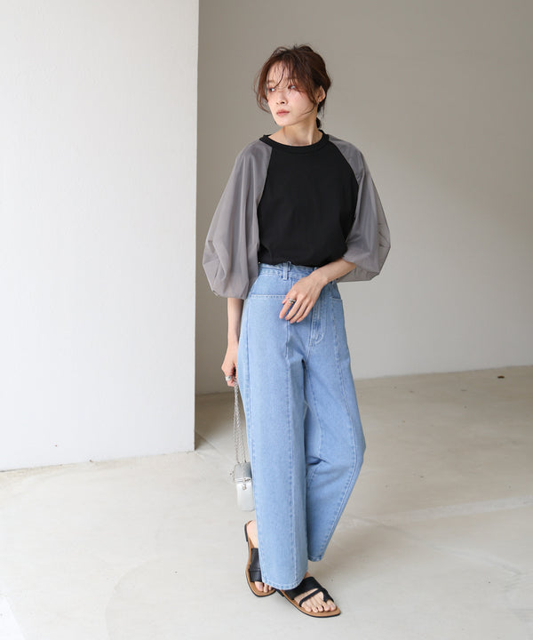 チュールバルーンスリーブシャツ