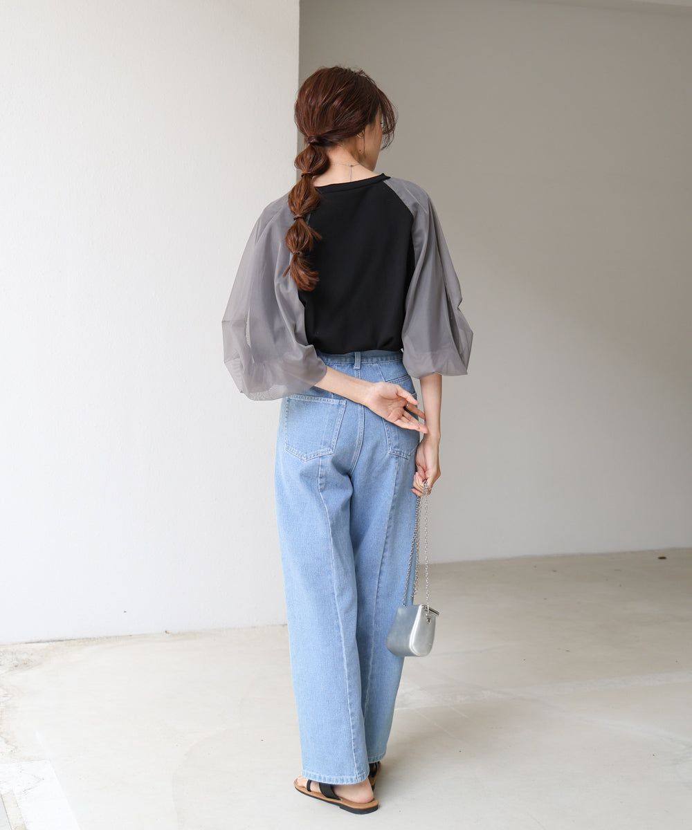 チュールバルーンスリーブシャツ