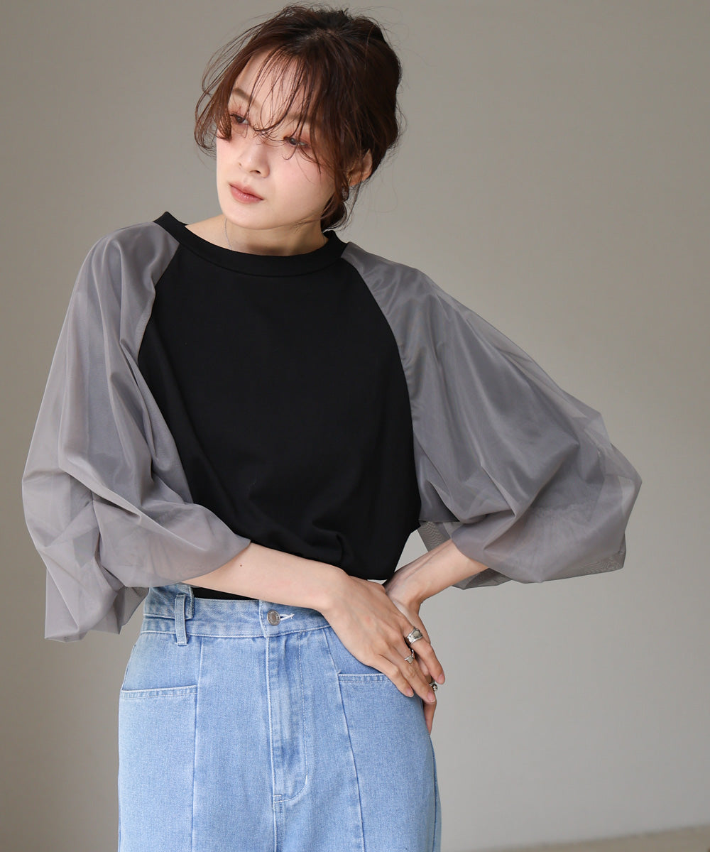 チュールバルーンスリーブシャツ