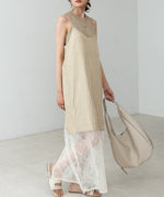 シワ加工サテンチュールレース切替キャミワンピース