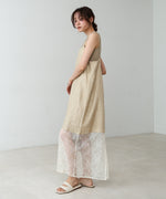 シワ加工サテンチュールレース切替キャミワンピース