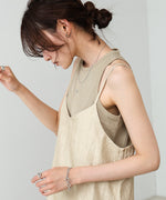 シワ加工サテンチュールレース切替キャミワンピース