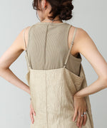 シワ加工サテンチュールレース切替キャミワンピース