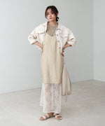 シワ加工サテンチュールレース切替キャミワンピース