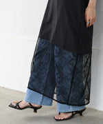 シワ加工サテンチュールレース切替キャミワンピース