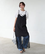 シワ加工サテンチュールレース切替キャミワンピース