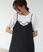 シワ加工サテンチュールレース切替キャミワンピース