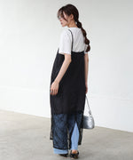 シワ加工サテンチュールレース切替キャミワンピース