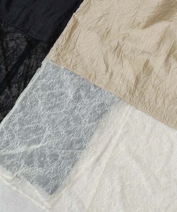 シワ加工サテンチュールレース切替キャミワンピース