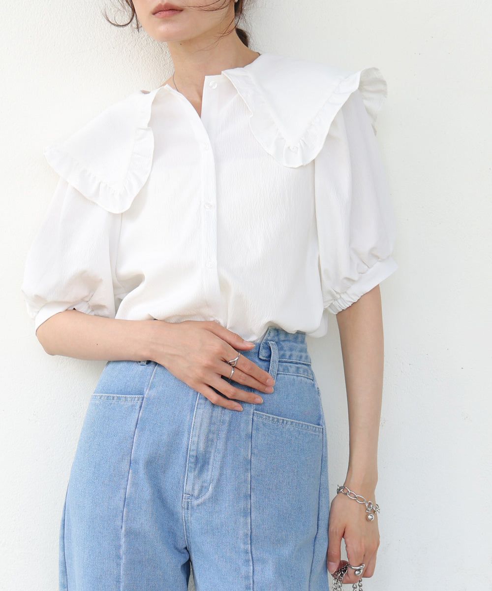 ビックカラーハーフスリーブブラウス