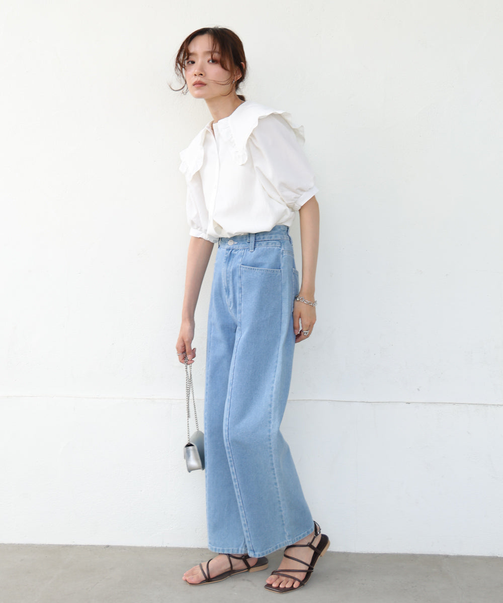 ビックカラーハーフスリーブブラウス