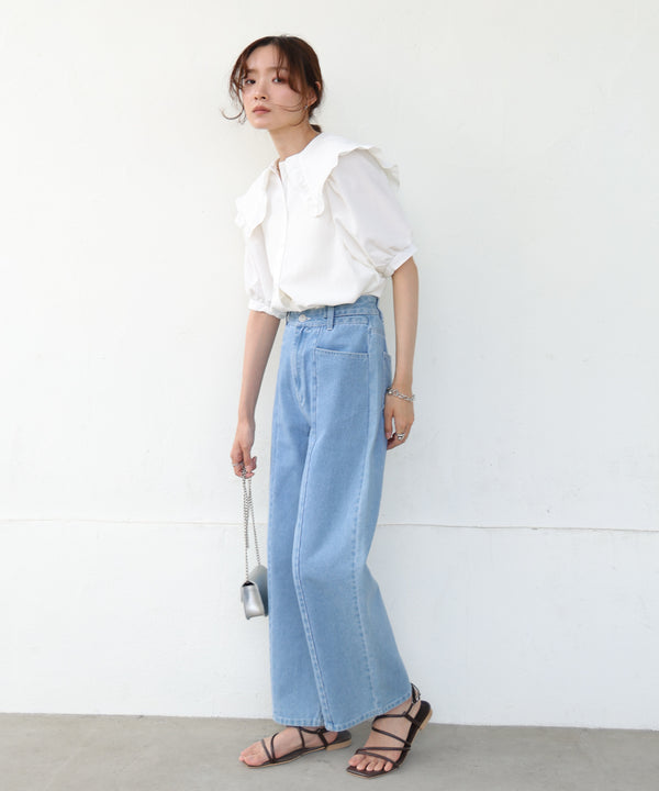 ビックカラーハーフスリーブブラウス